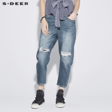 sdeer圣迪奥女装前卫简约破洞九分烟筒牛仔裤S18280844图片