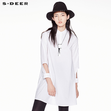 sdeer圣迪奥2018秋装不规则袖口简约纯色A字长款女衬衫S17380576图片