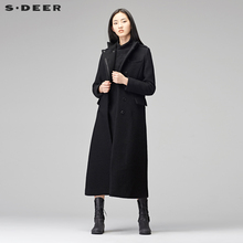 sdeer圣迪奥2018冬装 长款 酷黑简约帅气占领工装 毛呢大衣S17481881