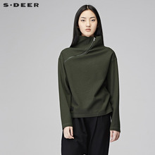 sdeer圣迪奥女装冬装设计感中高领羊毛短款上衣S17482201图片