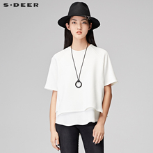 sdeer圣迪奥2018冬装唯美白色肌理两层底摆中袖套头T恤S17480225图片