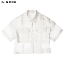 sdeer 圣迪奥 女装欧根纱拼接中性酷感短款衬衫S17280475图片