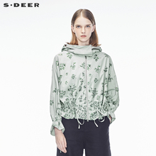 sdeer 圣迪奥 女装休闲植物印花抽绳束腰短款带帽外套S18362247图片