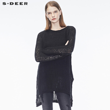 sdeer圣迪奥女装简约纯色宽松开衩前后摆粗棒针织衫S17383538图片
