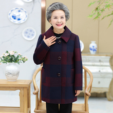 秋冬新款中老年女装韩版格子外套上衣老年奶奶装呢子大衣羊毛外套图片