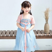 宝宝连衣裙刺绣汉服 唐装 写真改良幼儿齐胸襦裙新短袖 儿童汉服古装