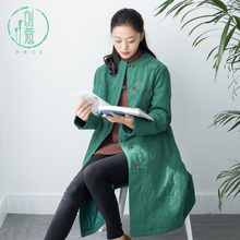 创蔻文艺范中长款棉服2018冬季新款女装复古绣花加厚圆领棉衣外套图片
