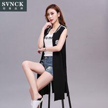 SVNCK夏装新款冰麻马甲外套女装印花韩版无袖坎肩薄款针织衫CY726图片
