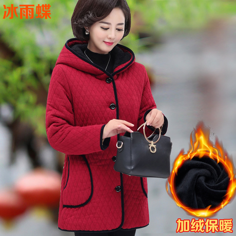 中年妈妈棉衣冬装中老年女装50岁加绒加厚棉服外套大码中长款棉袄商品大图