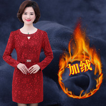 中老年女秋装新加绒长袖连衣裙40-50岁中年妈妈装春秋中长款上衣图片