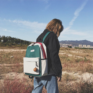 ins超火撞色书包女韩版原宿ulzzang高中学生百搭双肩包bf风背包