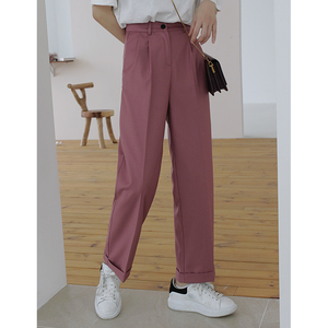 薄款宽松阔腿裤女韩版2019夏季新款纯色高腰直筒休闲裤韩版西裤