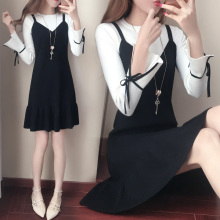 2018新款秋冬季女装韩版气质打底chic针织连衣裙假两件套鱼尾裙子图片