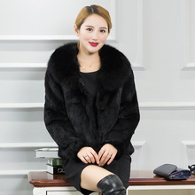 整皮兔毛皮草外套短款中老年人妈妈款狐狸毛领清仓2018新款女装图片