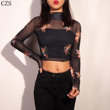 sleeved mesh gauze long 网纱体恤Women shirt 女士长袖 top