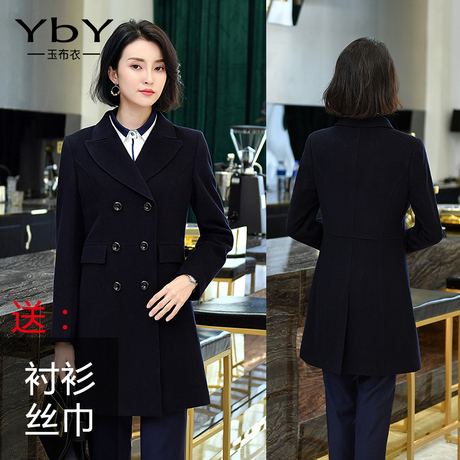 玉布衣新款女装呢大衣100%羊毛冬保暖职业装OL通勤工作服制服套装商品大图