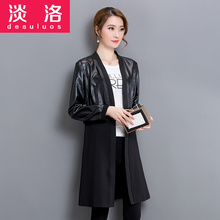 毛领拼接外套女中长款冬季2018新款潮pu皮衣女显瘦修身加绒加厚图片