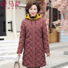 2018妈妈冬装棉服中长款40岁50中老年女装羽绒棉袄连帽棉衣外套图片