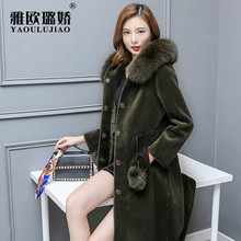 反季羊剪绒大衣女新款2018狐狸毛领长袖中长款皮草羊毛外套女装冬图片