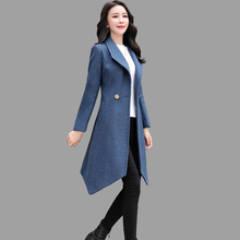 毛呢大衣女中长款2018秋冬新款显瘦收腰不规则女装初冬装呢子外套图片