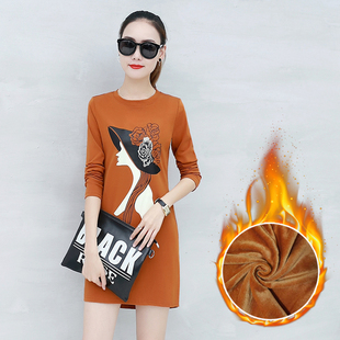 加绒打底衫女厚秋冬2017新款韩版中长款小衫