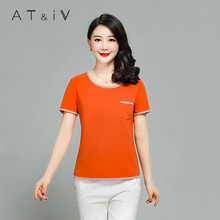 AT&IV/奥蒂沃T恤女妈妈装宽松韩版纯色修身棉麻短袖中年女装XT702图片