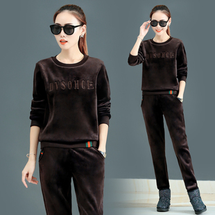 【特价】女士时尚刺绣金丝绒运动套装女冬季加