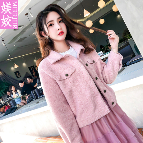秋冬2018新款女装小香风羊羔绒毛呢短款女加厚鹿皮绒皮毛一体外套商品大图
