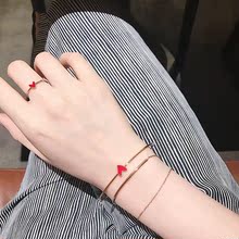 S925纯银镀金红色珐琅爱心戒指桃心开口女韩版 马卡龙少女心巴黎