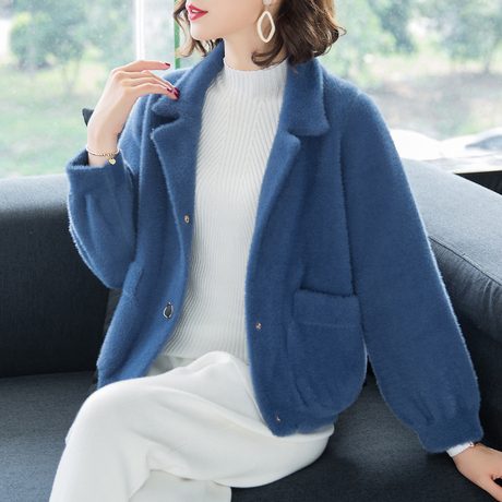 2018秋冬装新款女装韩版仿水貂绒短款加厚毛衣外套女毛绒绒短外套商品大图