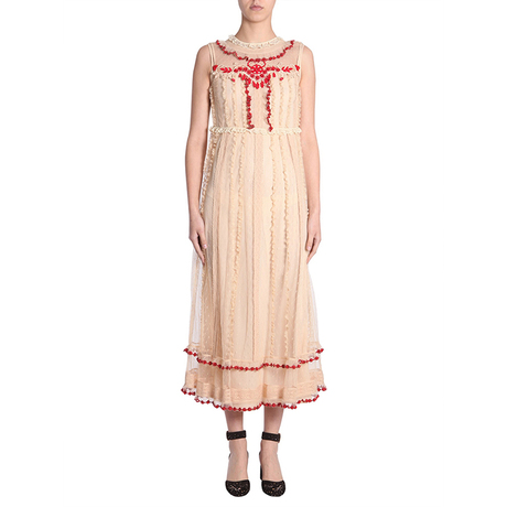 Valentino/华伦天奴 女士新款时尚圆领镂空无袖连衣裙蛋糕裙商品大图