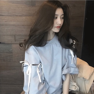 2019新款春夏宽松短袖T恤女韩版学生百搭很仙的七分喇叭袖上衣服