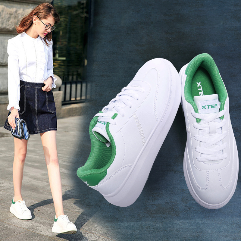 Special Step Women's Shoes Board Shoes Women's Leather Top White 2019 New Summer Leisure Sports Shoes Thick Sole Green Tail Small White Shoes Women