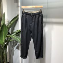 日系夏季新款男士铜氨丝休闲裤松紧腰薄款男裤小直筒裤子纯色大码