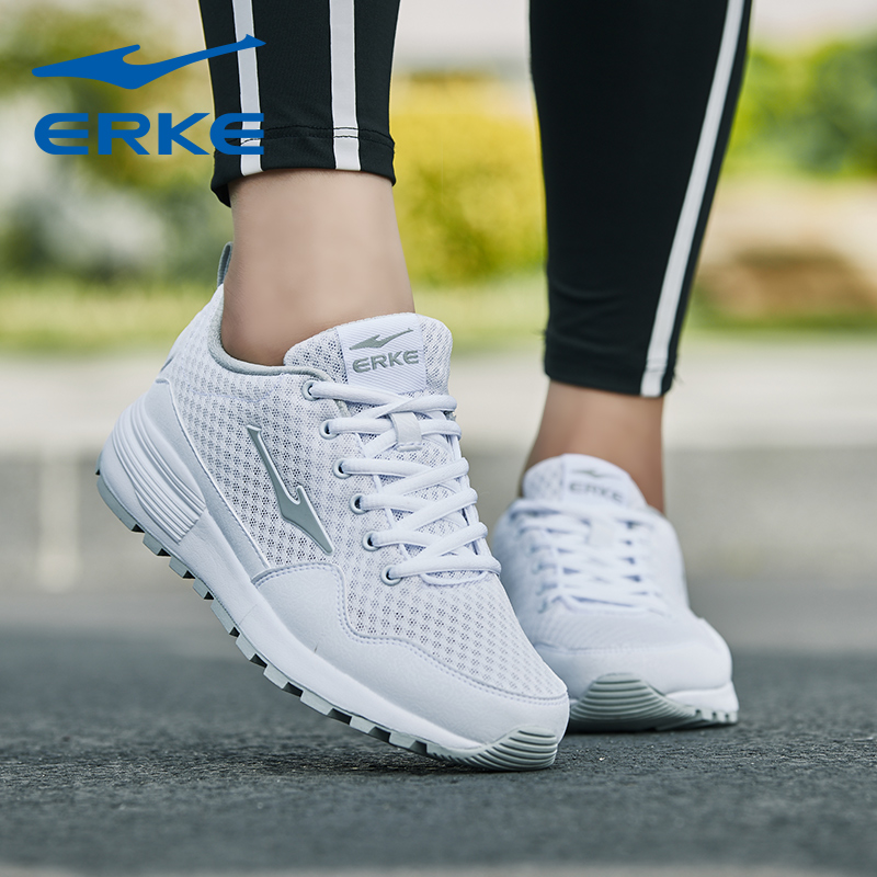 ERKE Women's Shoes Winter Mesh Breathable Leisure Sneakers Women's White Travel Anti odor Running Shoes Children