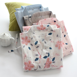 纯棉薄款纱布和服袍全棉男女和服浴衣睡衣甚平睡袍春秋夏系带睡裙