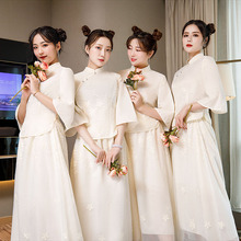 榭朵伴娘服中式中国风礼服女2019新款香槟色长款中式伴娘服姐妹团