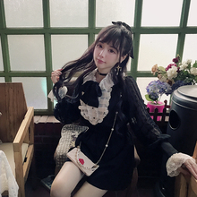 莉摩Bobon21宫廷风古董蕾丝拼接条纹领结花边万能百搭衬衫T1654