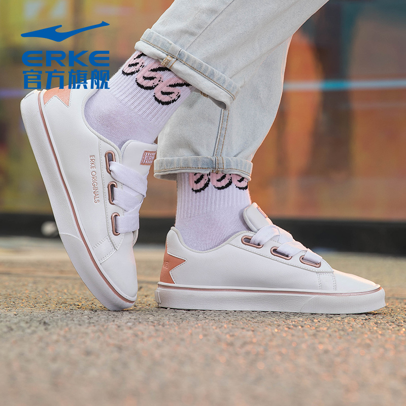 ERKE Women's Shoes Autumn Genuine Brand Leather Top Breathable Casual Shoes Student White Board Shoes Fashion Travel Shoes