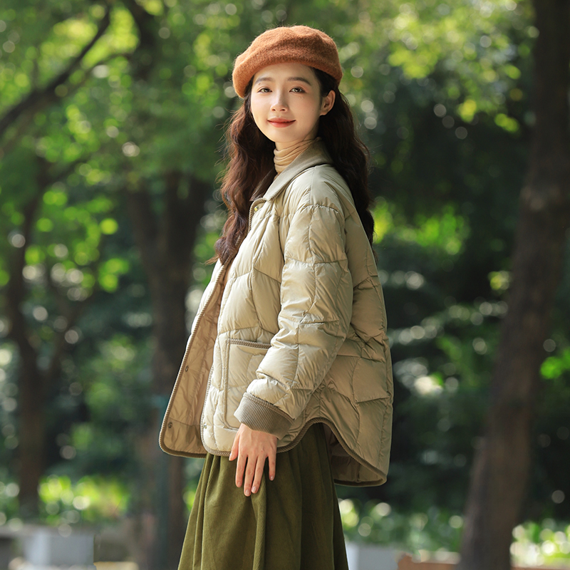 【超级品类日】坦博尔爆款衬衫领饼干羽绒服女轻薄短款时尚流行翻领韩版百搭外套