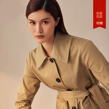 【自营】伊芙丽修身外套英伦风长款过膝风衣女图片