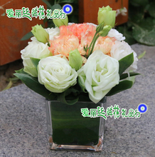 北京鲜花商务小方瓶桌花会议桌花玻璃杯花婚礼桌花高档小方缸鲜花