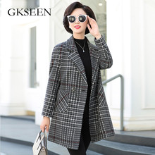 GKSEEN中老年女装韩版时尚长袖翻领格子西装休闲外套潮XJY1122图片