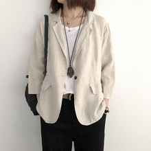 棉麻上衣 百搭七分袖 外套女2019春秋新款 薄款 休闲宽松大码 亚麻西装