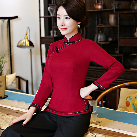 中式盘扣女装民族风棉麻旗袍上衣改良时尚唐装修身汉服春长袖茶服商品大图