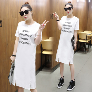 2018新款夏装初中高中学生中长款短袖T恤宽松丅恤女装少女上衣服