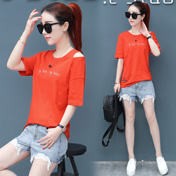 短袖女生丅恤女装2018新款宽松初中高中学生漏肩上衣少女T恤夏装