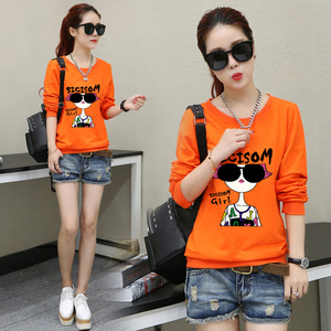 2019春秋装上衣少女宽松长袖t恤初中高中学生丅恤女装秋衣女外穿