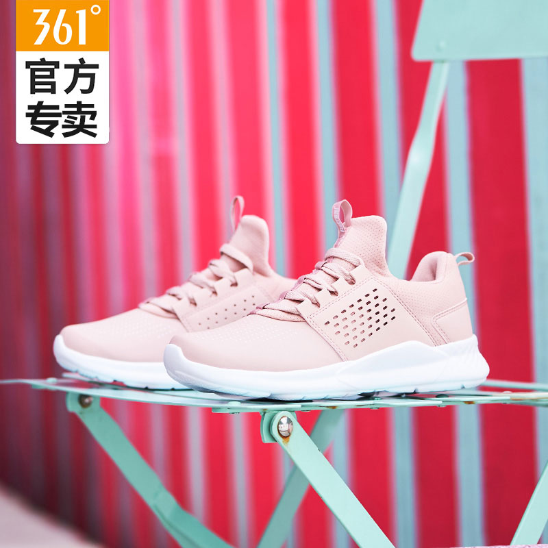 361 women's shoes, sports shoes, women's autumn and winter 2019 new official website leather pink light casual shoes, running shoes