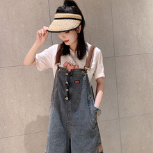 欧洲站牛仔裤女背带宽松短裤夏季直筒2019新款泫雅同款阔腿裤子